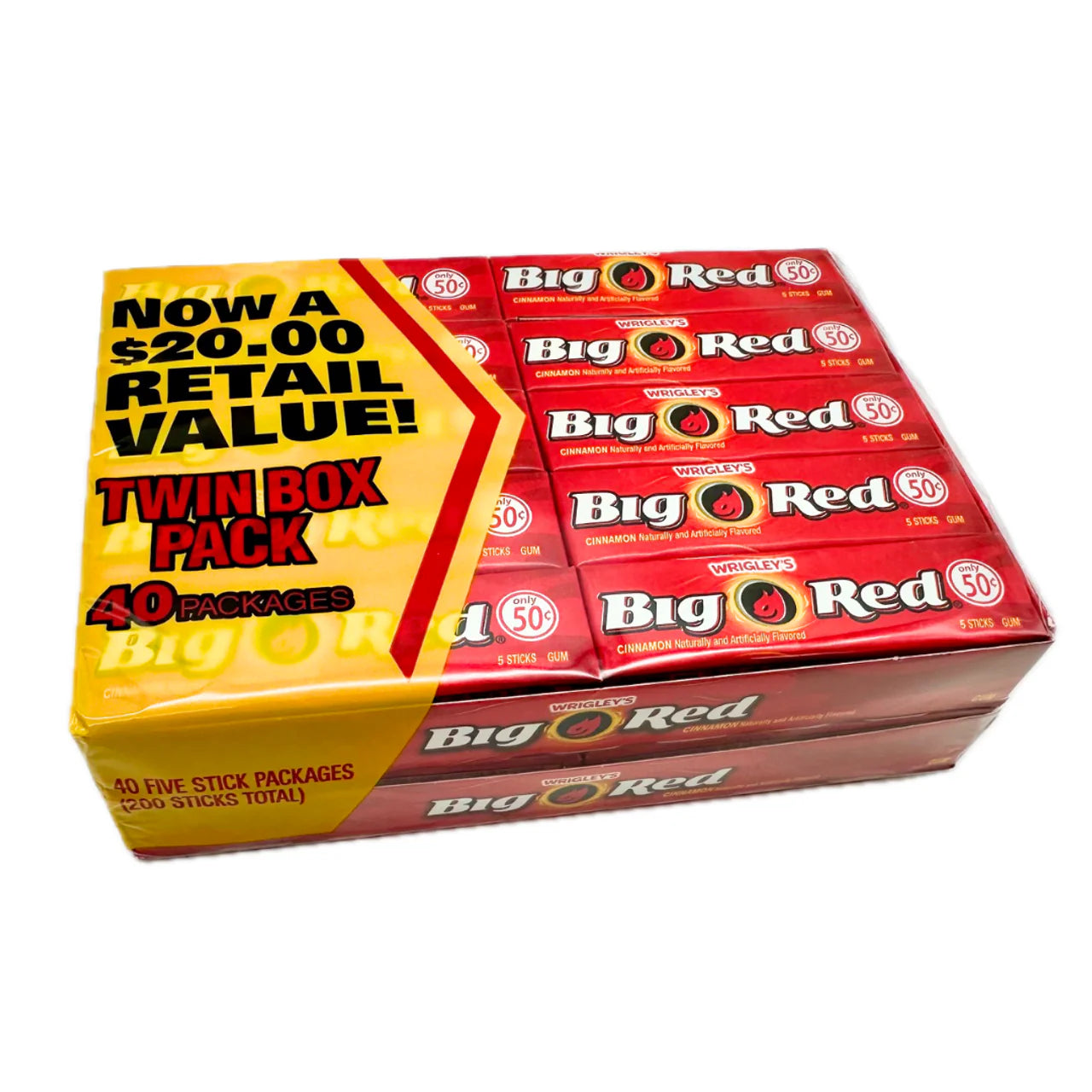 Big Red chewing gum twin box pack with promotional text on a white background