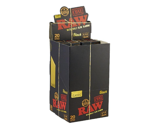RAW BLACK CLASSIC CONES 1 1/4-20PK 12CT