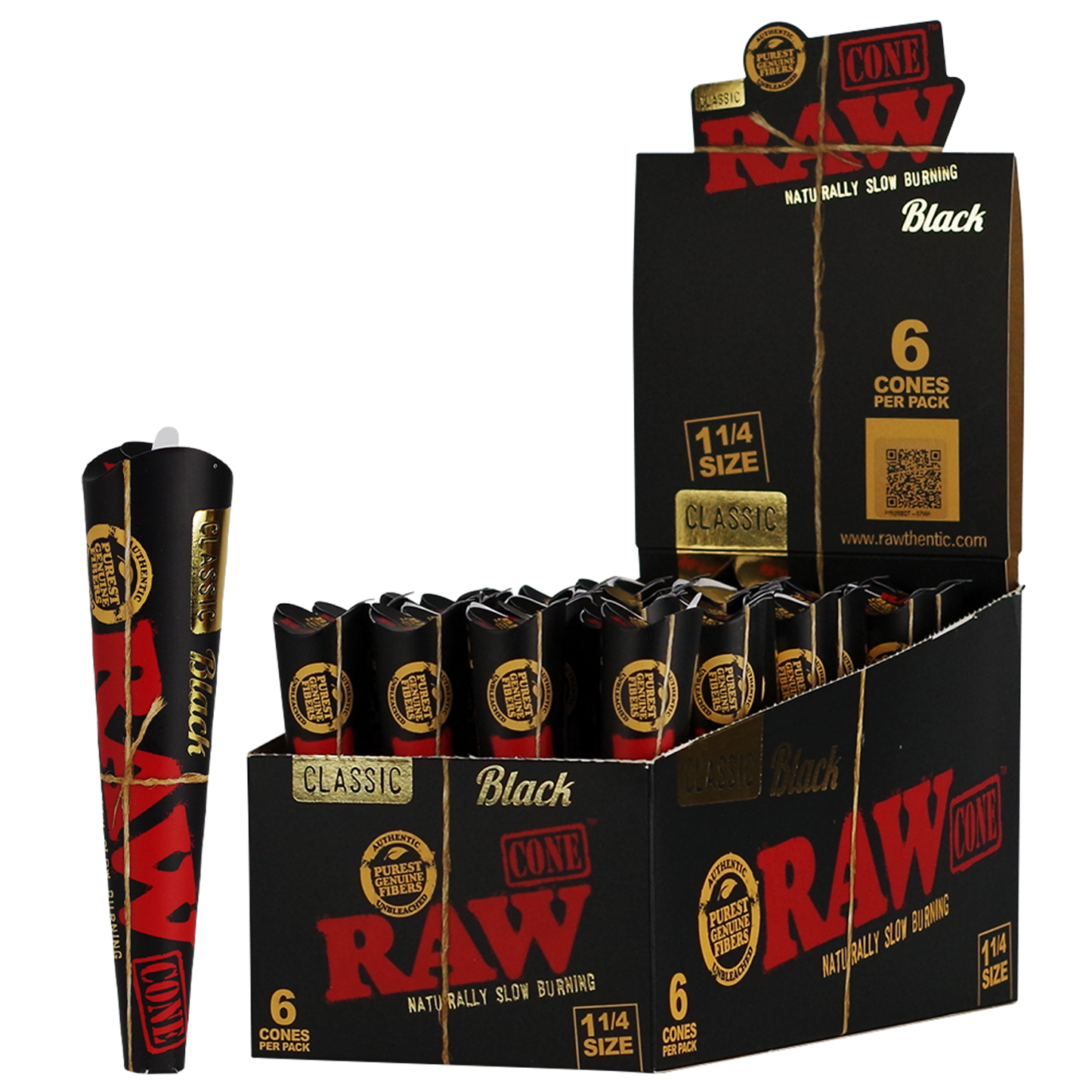 RAW BLACK CONE 1 1/4 6PK CLASSIC