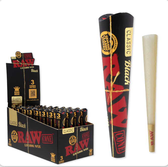 RAW BLACK CONE 3PK 32CT CLASSIC KING