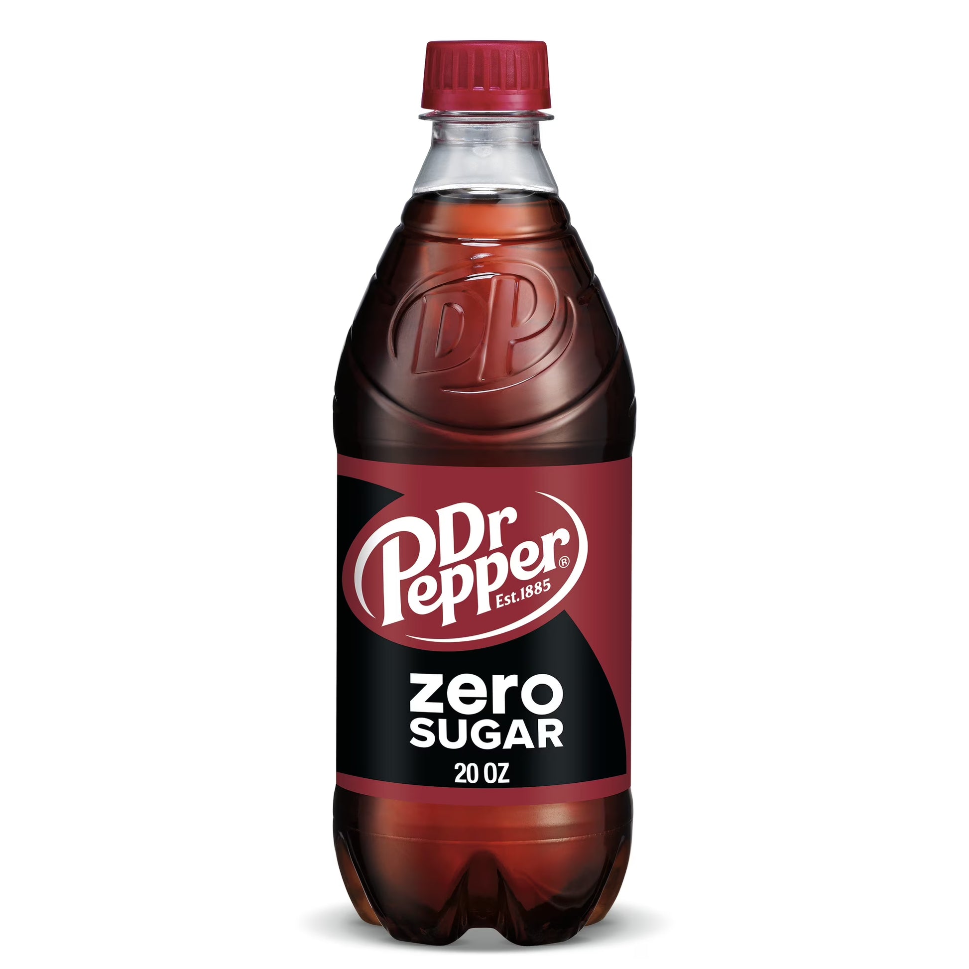 Dr Pepper zero sugar bottle on a white background