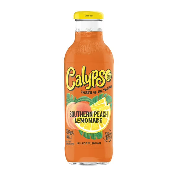 Calypso Southern Peach Lemonade bottle on a white background