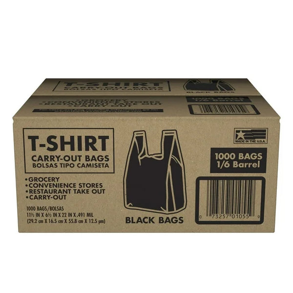 BAG 11.5X6.5X22 LARGE BLACK* - T-SHIRT BAG  1000CT