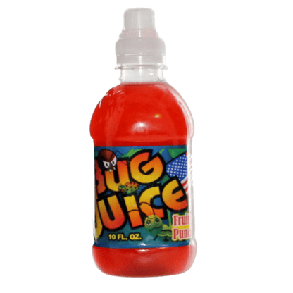 Bottle of Bug Juice Fruit Punch on a white background