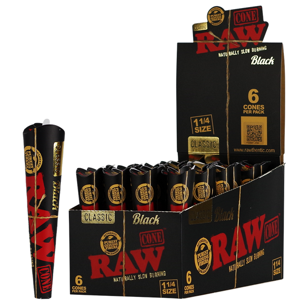 RAW CONE BLACK 1 1/4 6PK CLASSIC
