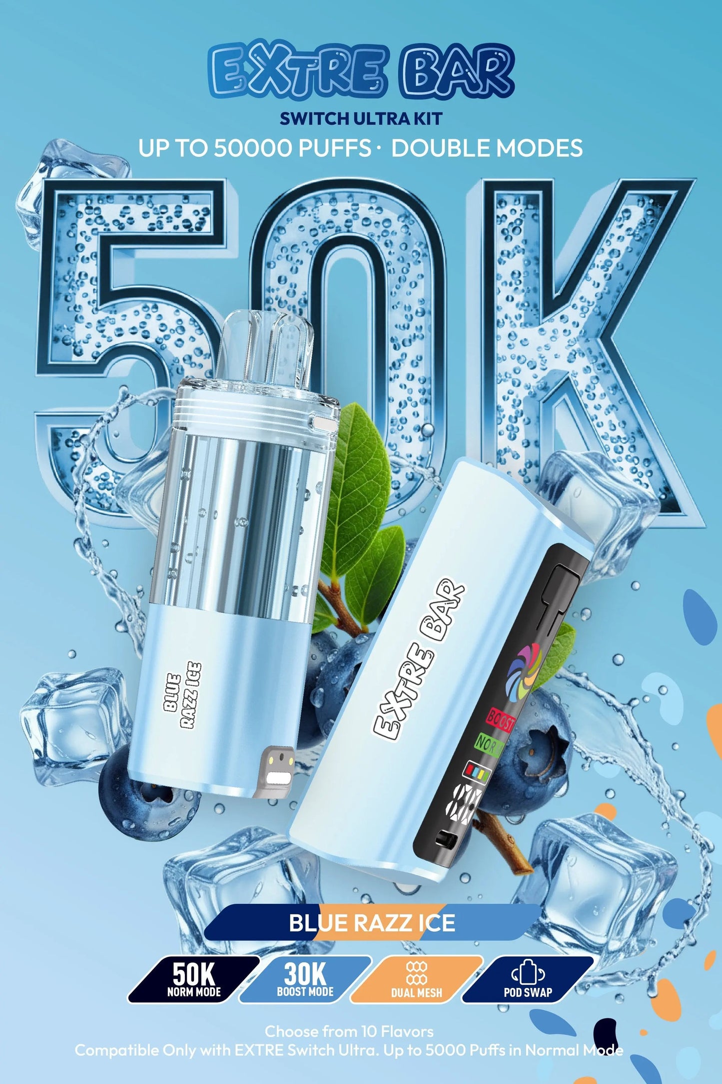 EXTRE BAR SWITCH 50K 5CT BLUE RAZZ ICE