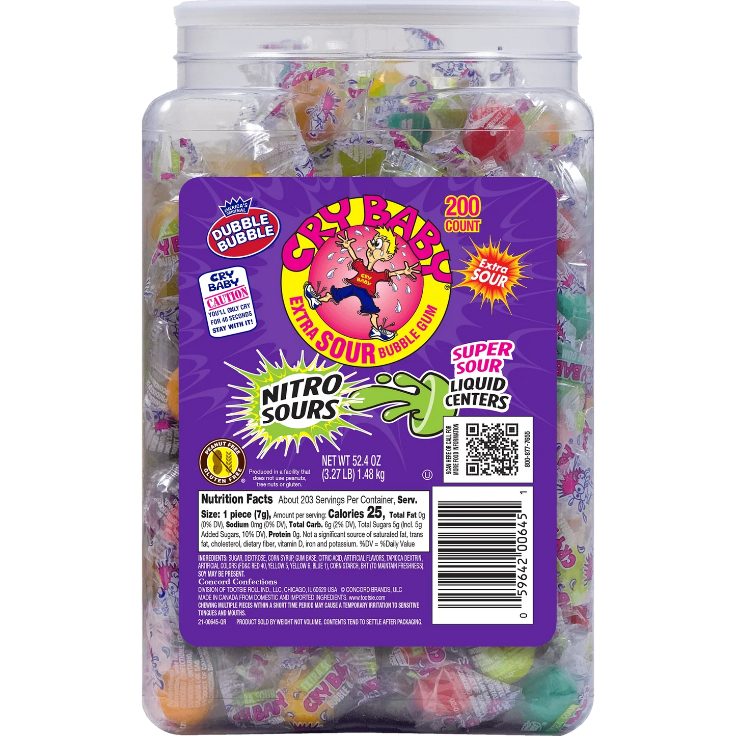 CRY BABY NITRO EXTRA SOUR GUM JAR 200CT