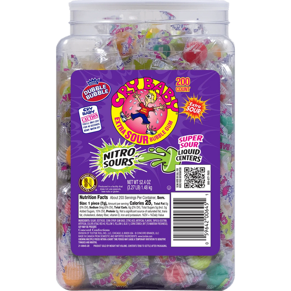CRY BABY NITRO EXTRA SOUR GUM JAR 200CT