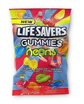 LS GUMMIES NEONS 7oz 1CT - PEG BAG LIFE SAVERS - 019233R