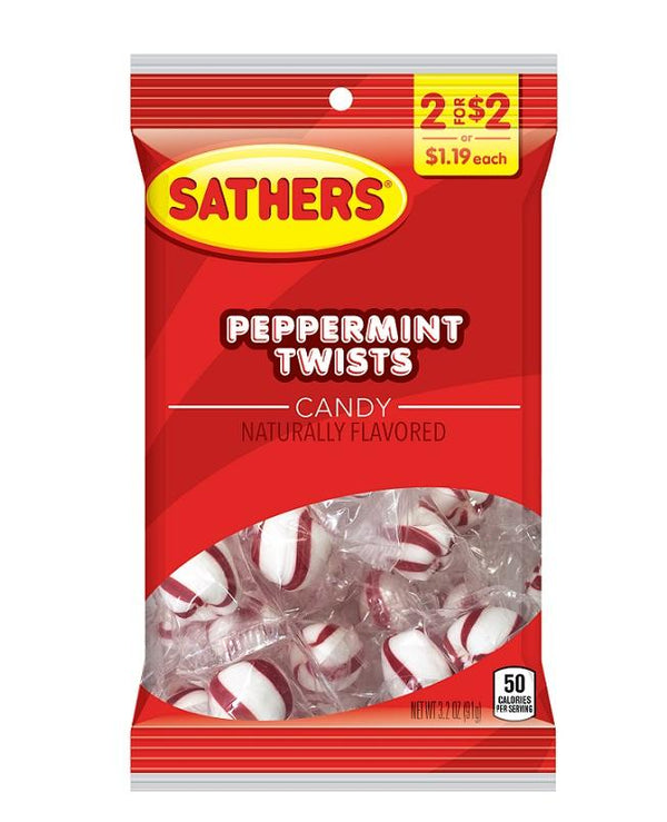 SATHER 2/$2 PEPPERMINT TW 12CT - SATHER'S 2/$2 PEPPERMINT TWIST  12CT 3.2 OZ - 217217