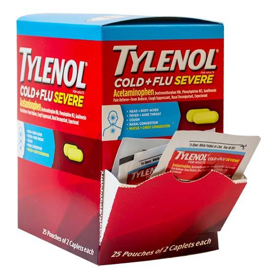 TYLENOL CLD FLU SEV  25CT BOX - 25X2 POUCH DISPENSER BOX - 925050